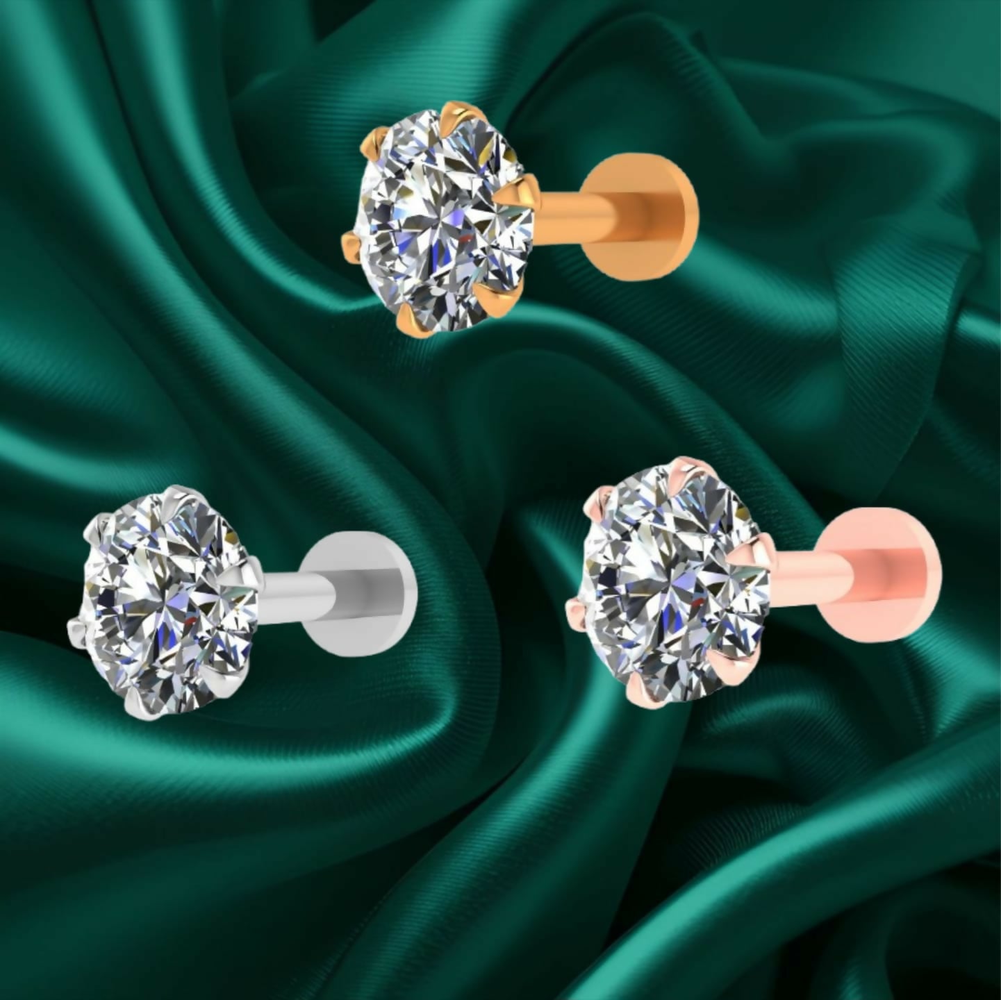 Gold, silver & rose gold plated Nosepin for Women and girls Combo Pack of 3