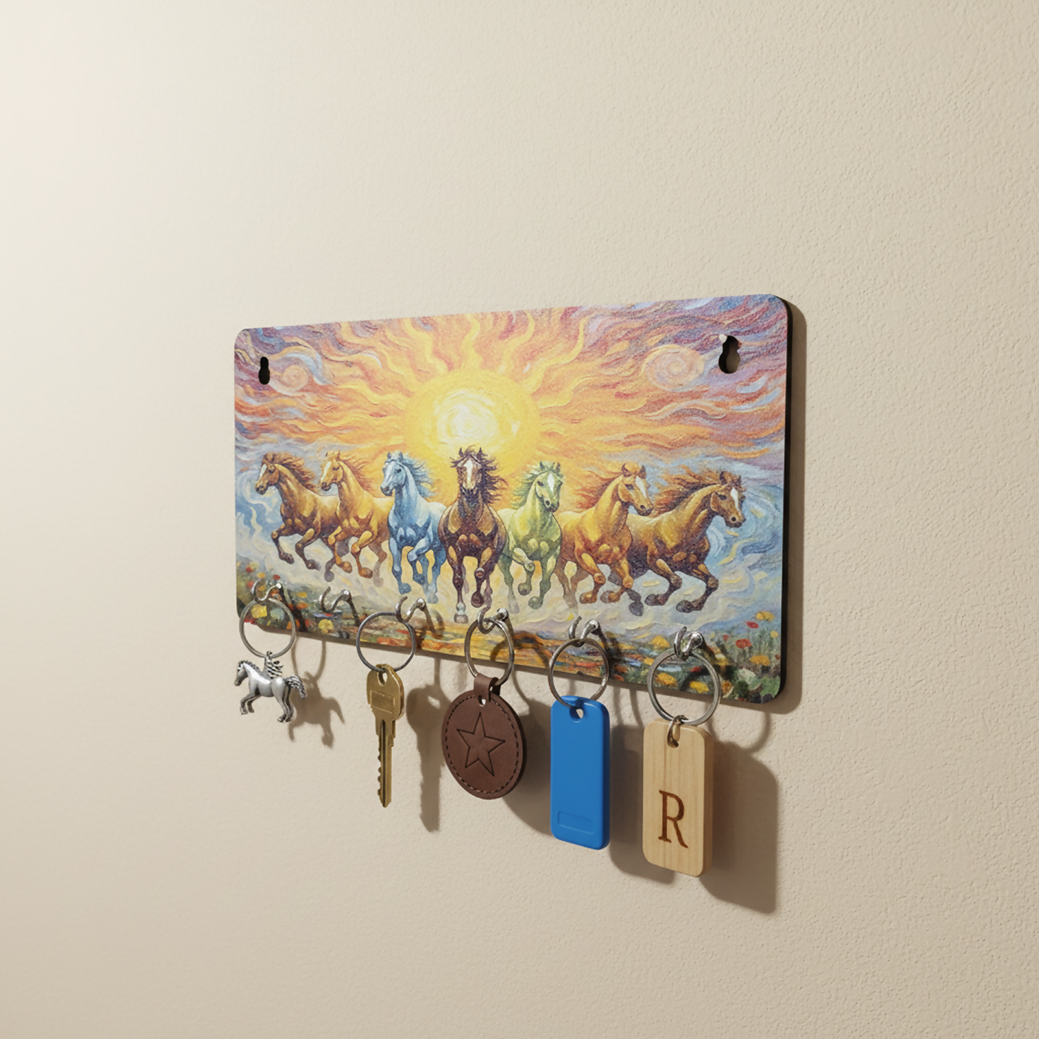 Spiritual Wall Mounted Key Holder with Digital Print Decorative Religious Decor (Mix Design)