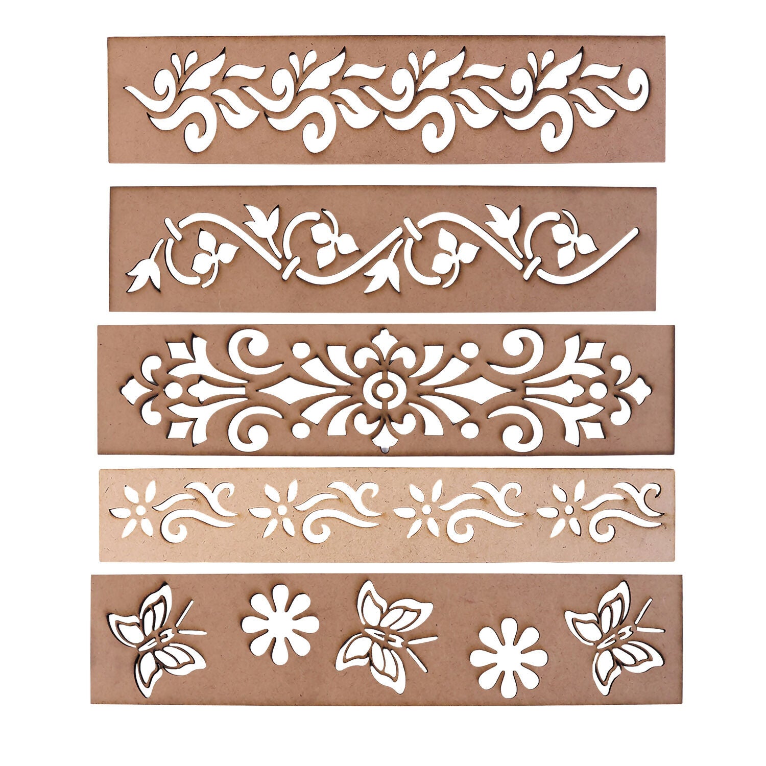 Wooden Rangoli Border Stencil Set of 5 – Reusable MDF Designs