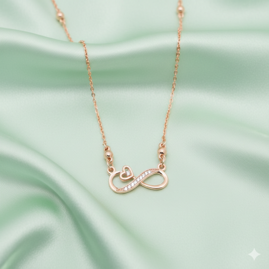 Rose Gold Infinity Heart Necklace with AD For women and girls