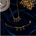 Premium traditional ad stone green maroon dokiyu and breslet set both