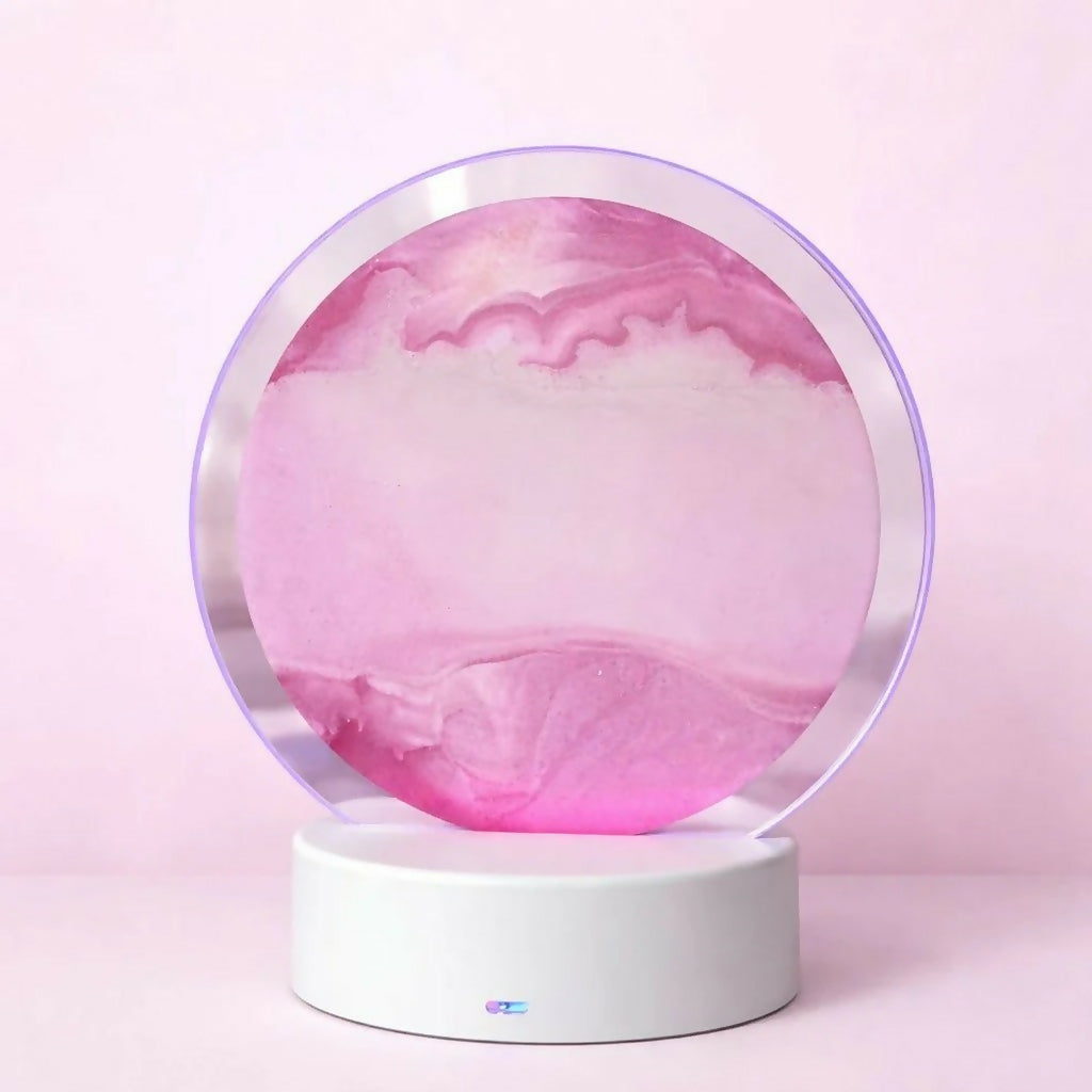 Pink Sand Modern Circular LED Table Lamp with Artistic Acrylic Design
