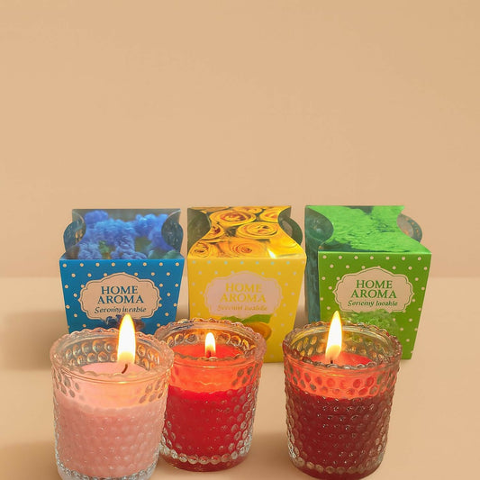 Home Aroma Set of 6 Scented Glass Jar Candles – Multicolor Aromatherapy Candles with Gift Packaging – Decorative Wax Candles for Home Décor, Spa, Relaxation, Parties & Gifting