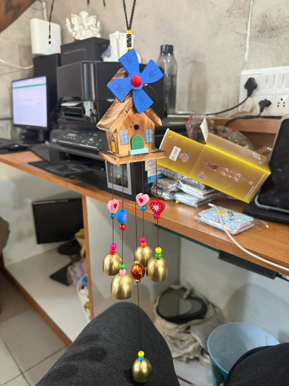 Wooden House Wind Chime with Hanging Bells for Balcony, Garden & Home Decor