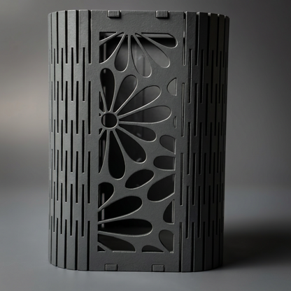 Close-up of the laser-cut floral pattern on the stylish desk organizer.