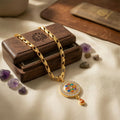 Gold Pendant Necklace – Vibrant Mandala with Sparkling Stones