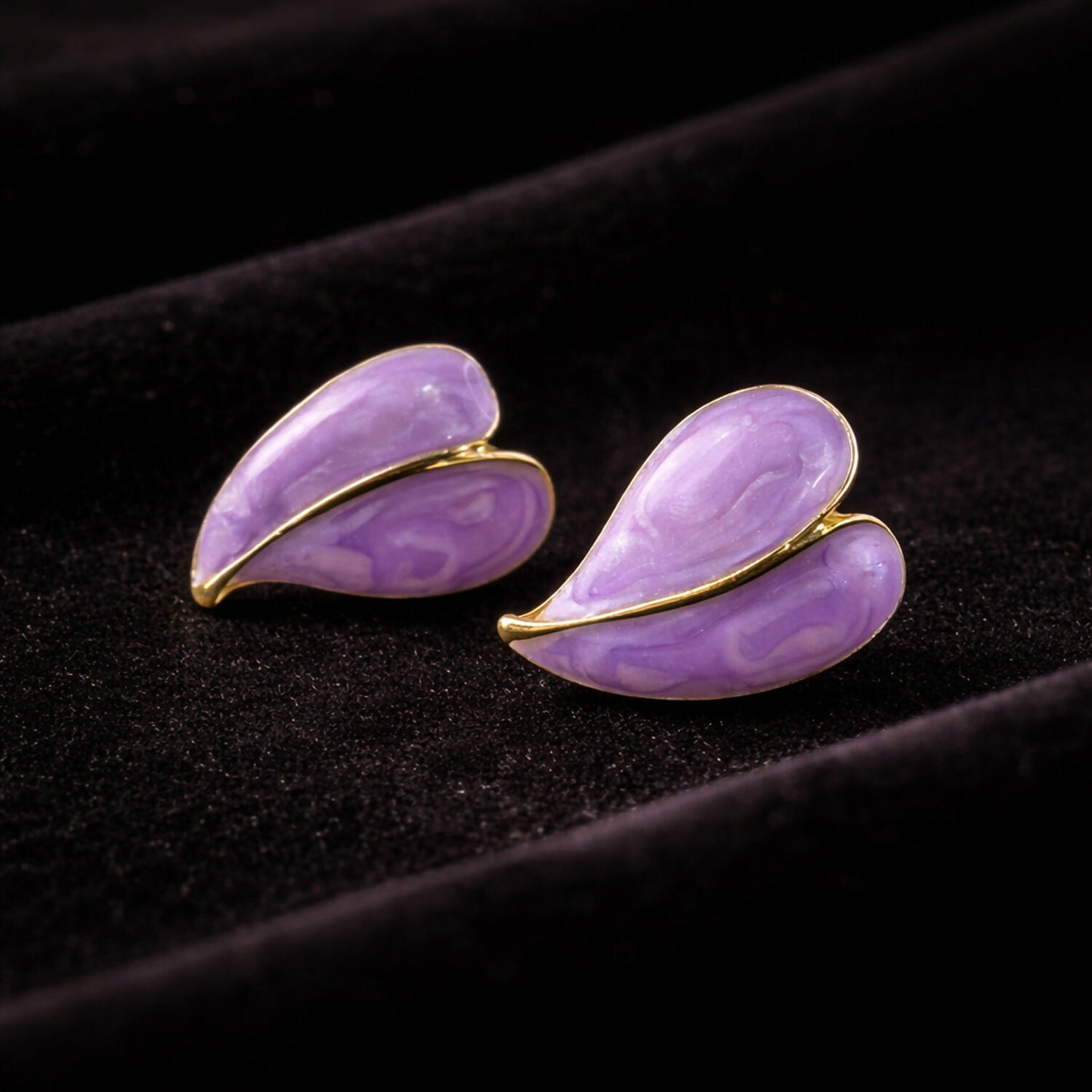 Elegant Purple Glossy Leaf Design Stud Earrings for Women with Gold Outline