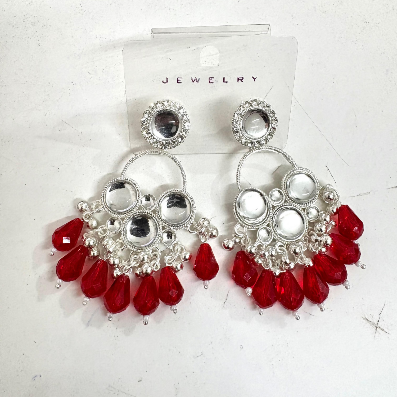 Kundan Red Pearl Silver Plated Chandbali Earrings Agate Alloy Chandbali Earring