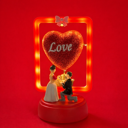 Romantic Proposal LED Showpiece with Heart & Couple Figurine for Gifting