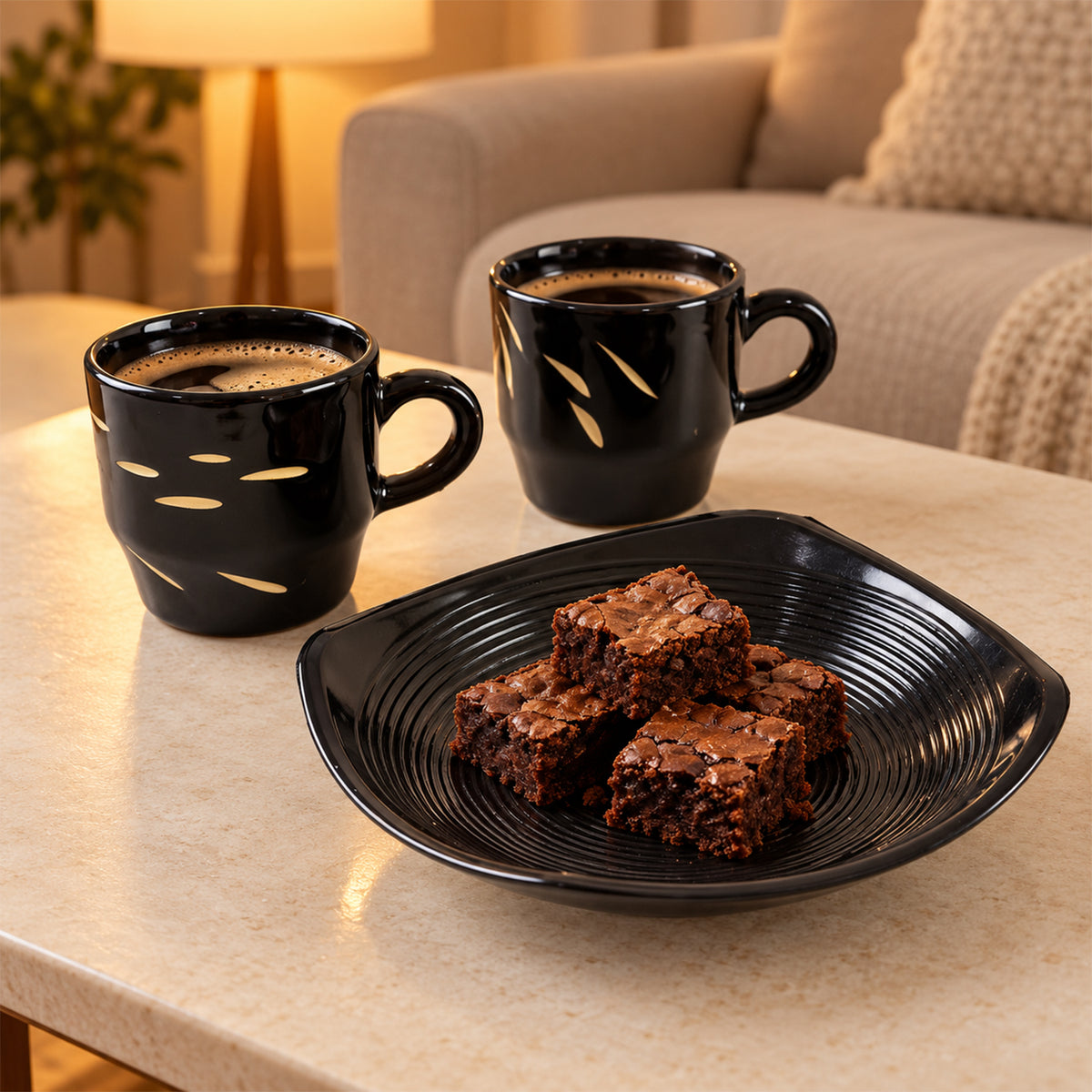 Ceramic Tea Cup Set – Includes Plastic Square Serving Platter