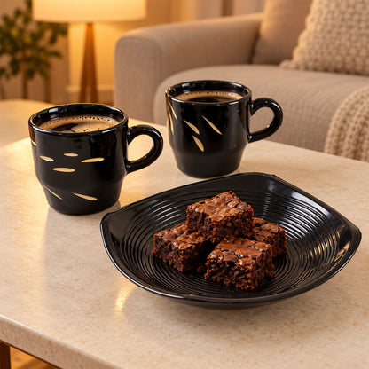 Ceramic Tea Cup Set – Includes Plastic Square Serving Platter