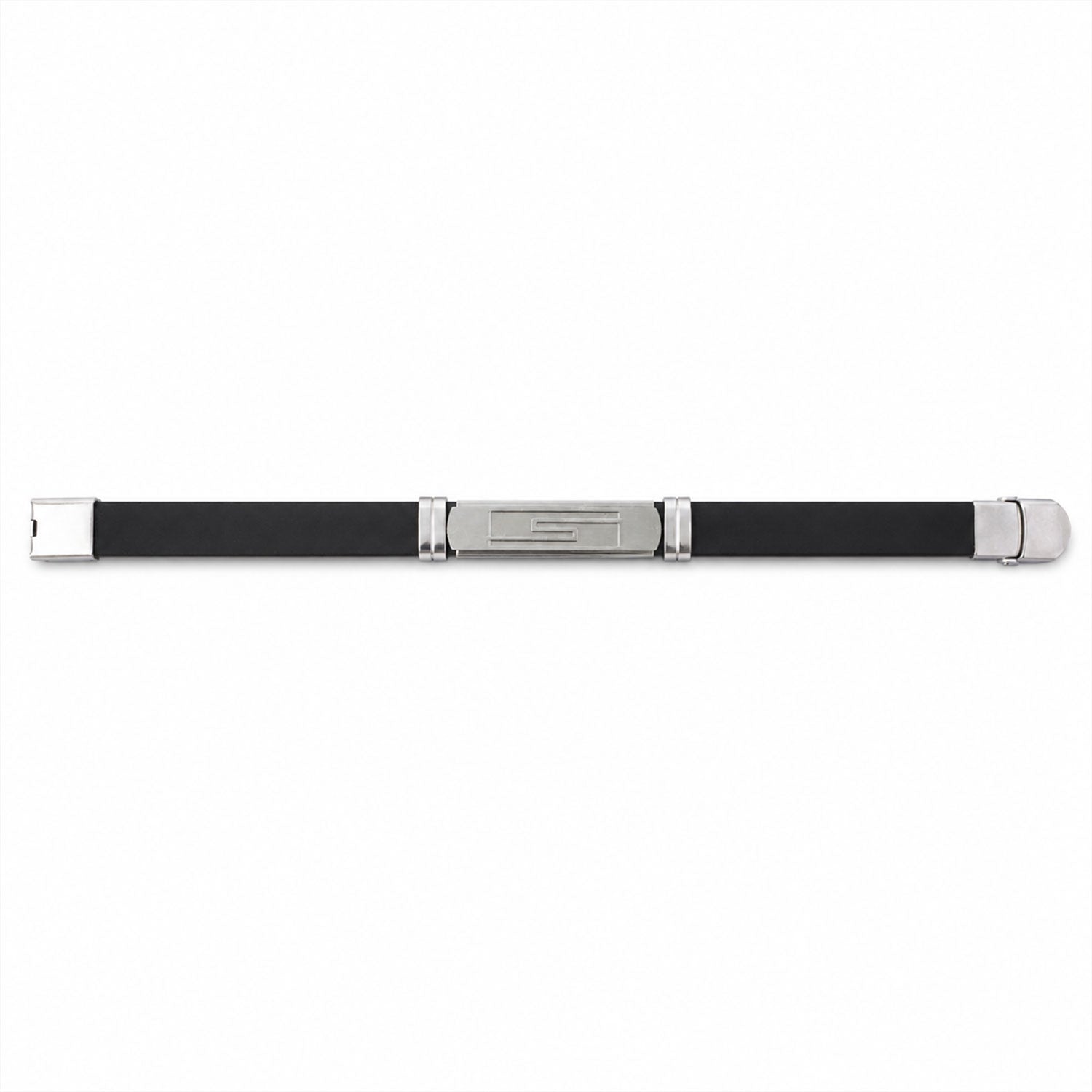 Geometric Band Rakhi with Black Strap and Silver Symbol Plate for Raksha Bandhan