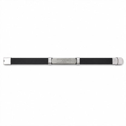 Geometric Band Rakhi with Black Strap and Silver Symbol Plate for Raksha Bandhan