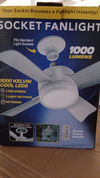 Socket Fan Light Original - Cool Light LED – Ceiling Fans with Lights and Remote Control, Replacement for Lightbulb - Bedroom, Kitchen, Living Room,1000 Lumens / 5000 Kelvins Cool LEDs (Remote Battery Not Included)