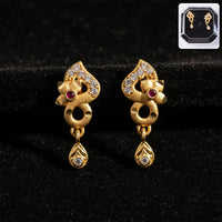 Premium Gold Plated Designer Earrings with Ruby & Crystal Drops