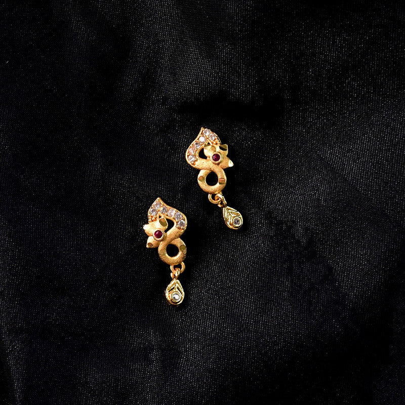 Premium Gold Plated Designer Earrings with Ruby & Crystal Drops