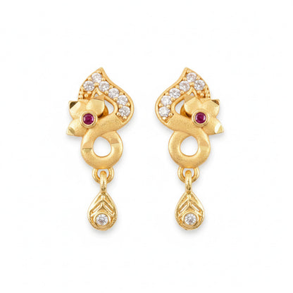 Premium Gold Plated Designer Earrings with Ruby & Crystal Drops