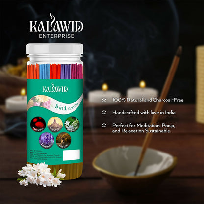 Premium Agarbatti 5 In 1 Combo with Fantasiya, Bharatvasi, Rajnigandha, Lavender, Kasturi Fragrances for Long Lasting Aroma (400 Gm)