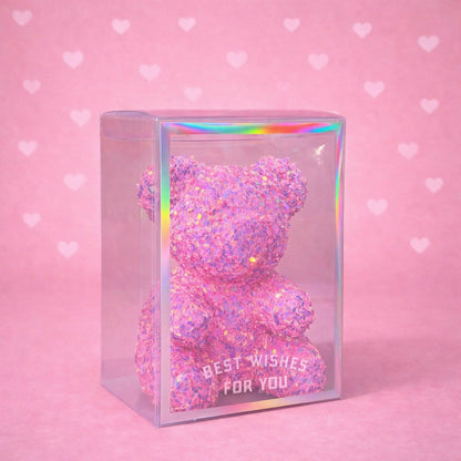 Shiny Teddy Bear Showpiece with Transparent Gift Box for Decoration