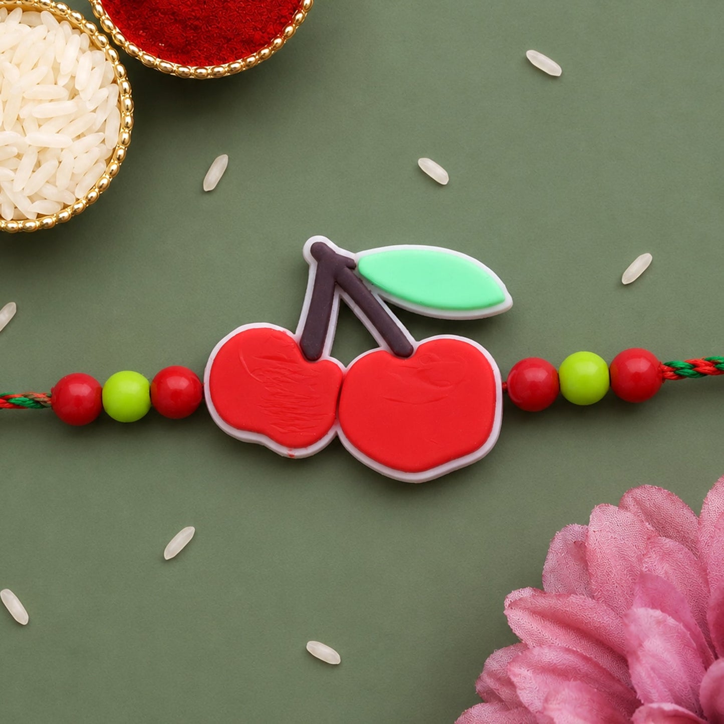 Cherry Fruit Kids Rakhi with Colorful Beads for Brother (5pcs)