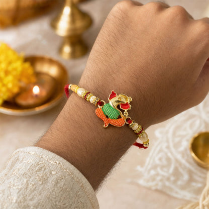 Ganesha Charm Designer Rakhi with Beaded Traditional Accent Work (5pcs)