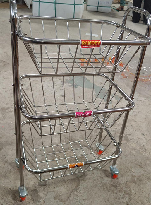 5981 Multipurpose 3 Layer Stainless Steel Fruit & Vegetable 4 Stand Kitchen Trolley | Fruit Basket | Vegetable Basket | Onion Potato Rack For Kitchen | Vegetable Stand For Kitchen