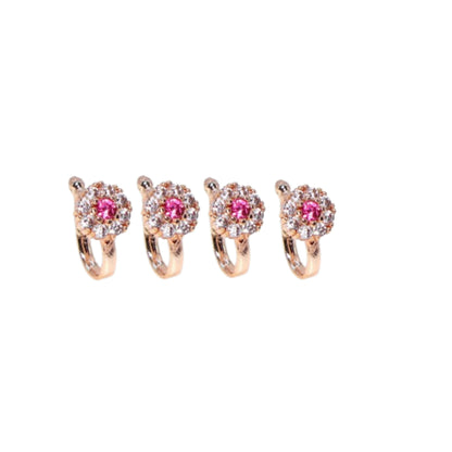 Rose Gold Plated Ruby Floral Non-Piercing Clip-On Nose Pin Combo Pack of 4