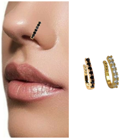 Rose Gold CZ Flower Non-Piercing Nose Clip/Cuff Combo Pack of 2