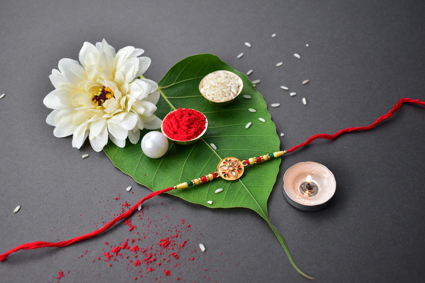 Kalash Rakhi Sacred Design with Embellished Beads & Red Thread (5pcs)