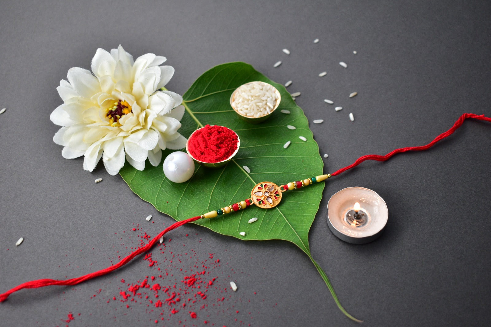 Kalash Rakhi Sacred Design with Embellished Beads & Red Thread (5pcs)