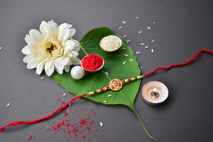 Kalash Rakhi Sacred Design with Embellished Beads & Red Thread (5pcs)