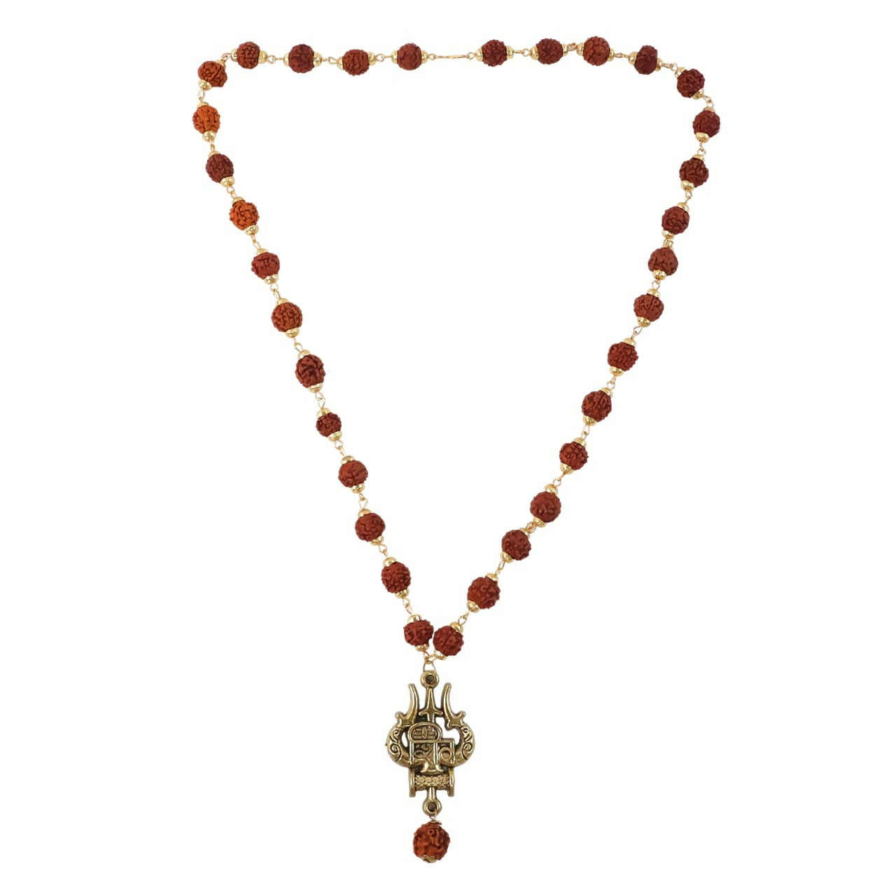 Rudraksha Bead Necklace with Trishul Shiva Pendant Spiritual Mala for Men