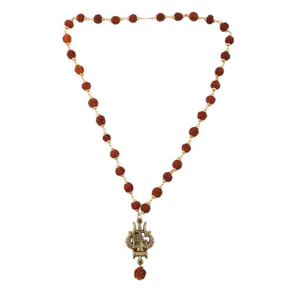 Rudraksha Bead Necklace with Trishul Shiva Pendant Spiritual Mala for Men