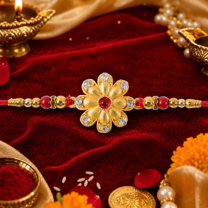 Golden Flower Rakhi for Brother Festive Raksha Bandhan Design (5pcs)