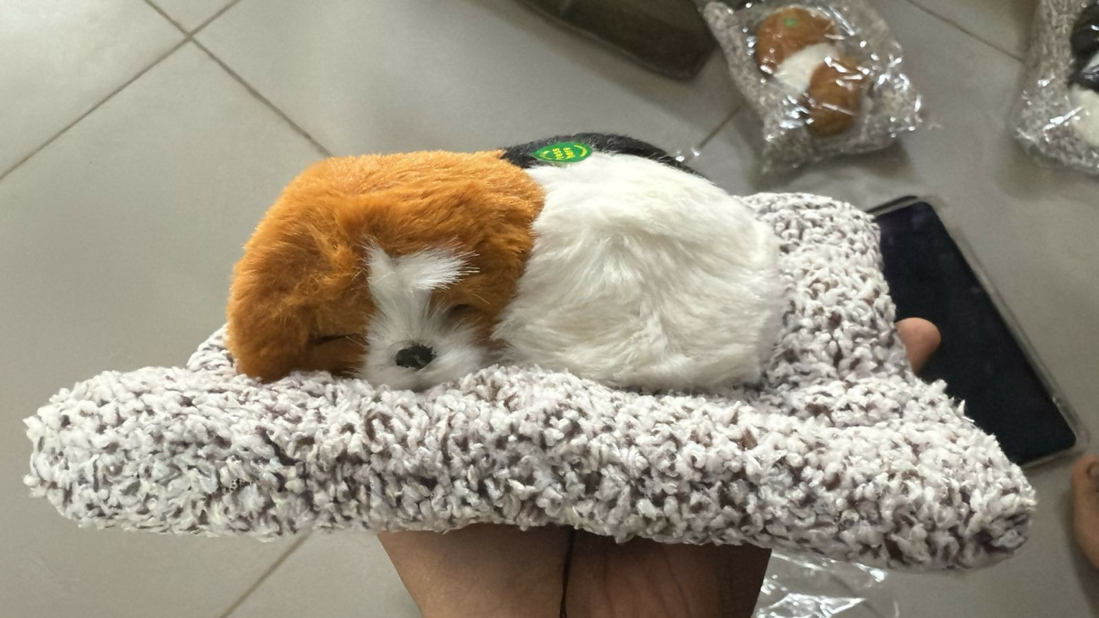 Premium Grey & White Sleeping Puppy Dashboard Toy