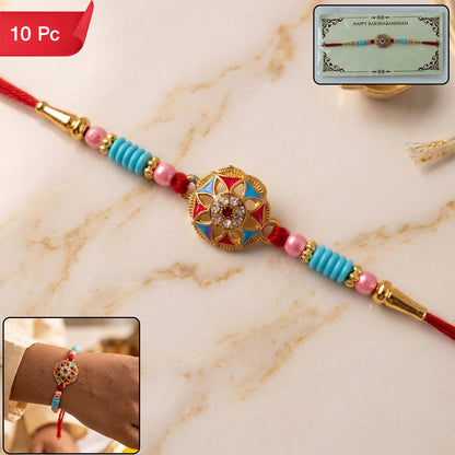 Floral Stone Beaded Rakhi Stylish Brother Gift for Raksha Bandhan (10pcs)