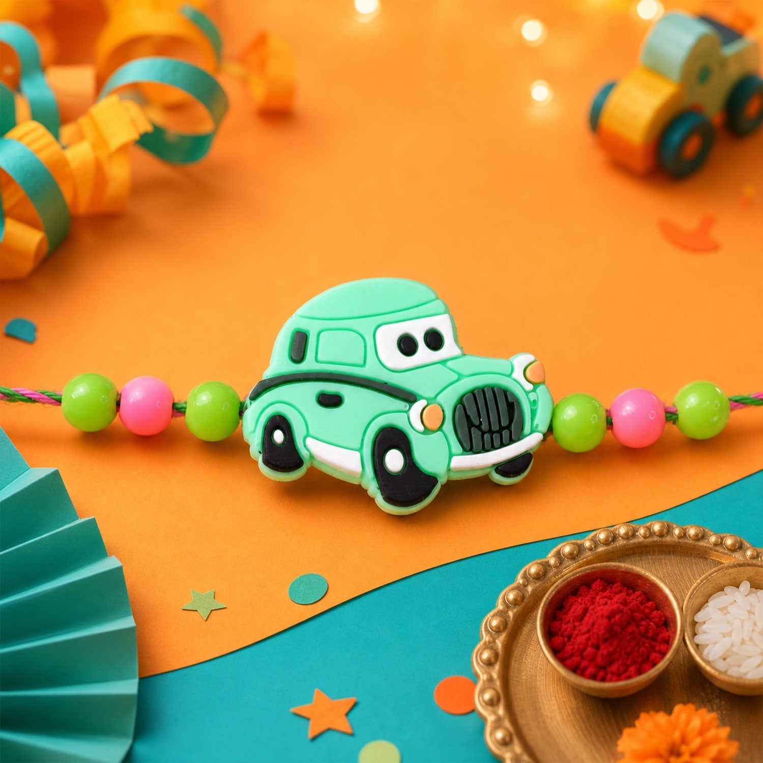 Kids Car Beaded Rakhi Fun Pattern Raksha Bandhan Gift (5pcs)