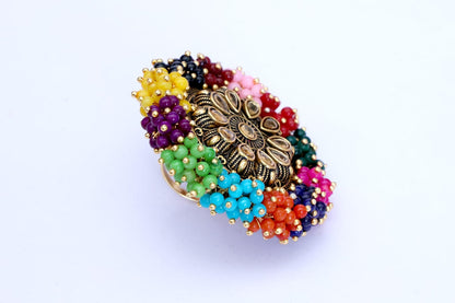 Fashion Multi Colour Guchha Alloy Gold Plated Wedding Ring For Girls And Women