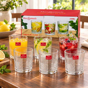 Textured Clear Glass Juice Tumblers with Thick Bases (230 ml, 6 Pc)
