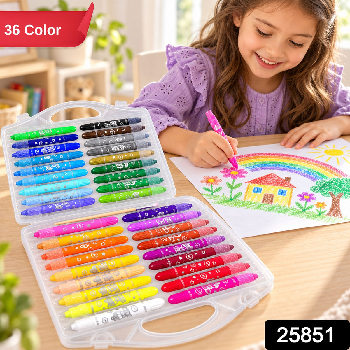 Water-Soluble Twist-Up Colour Crayons with Brush and Carry Case (36 Pc)