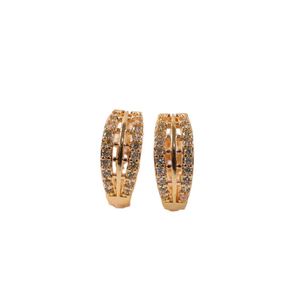 Elegant Gold Finish Double Line Stone Studded Hoop Earrings for Women