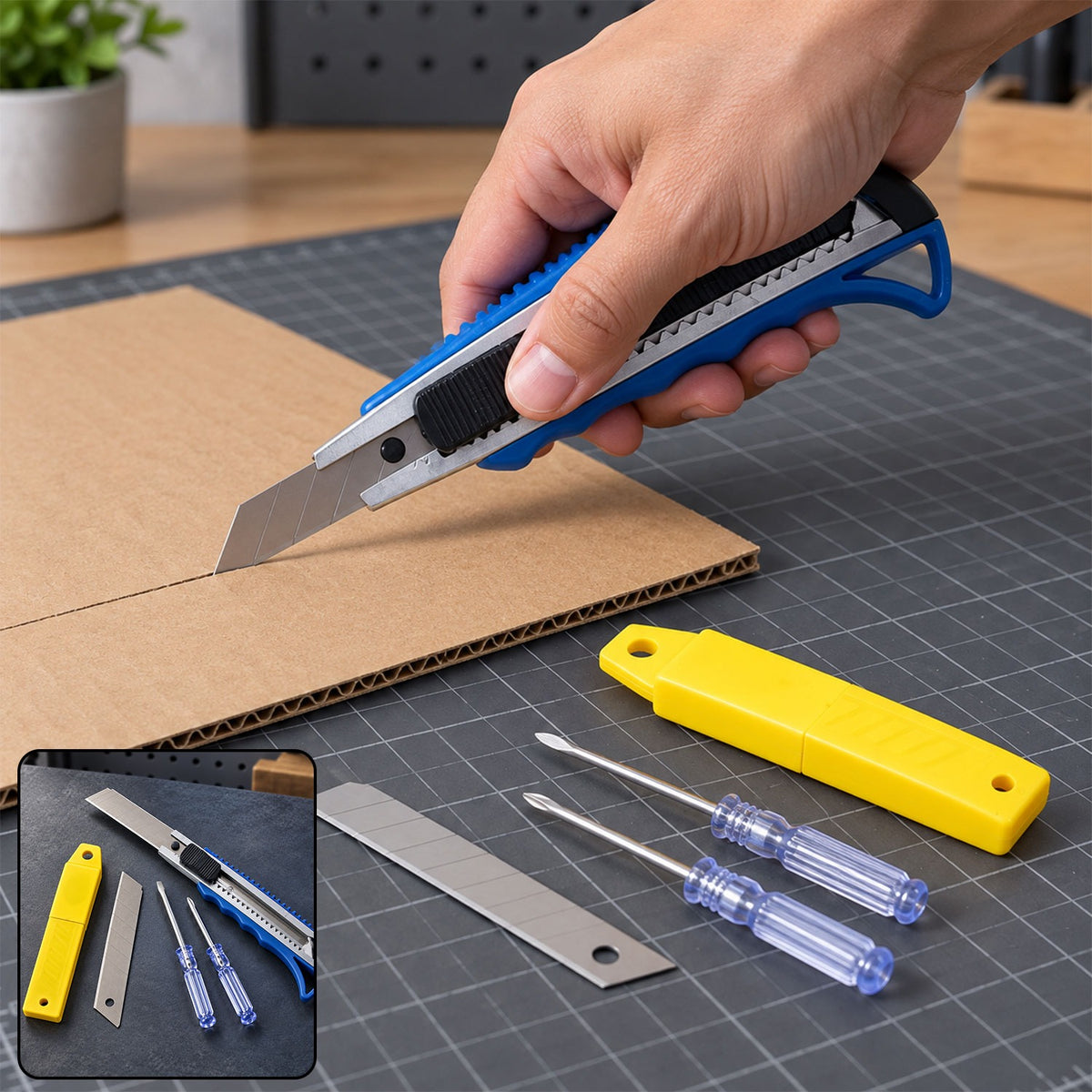 Office Tool Kit with Cutter Knife and Screwdrivers for Desk Repairs (1 Set)