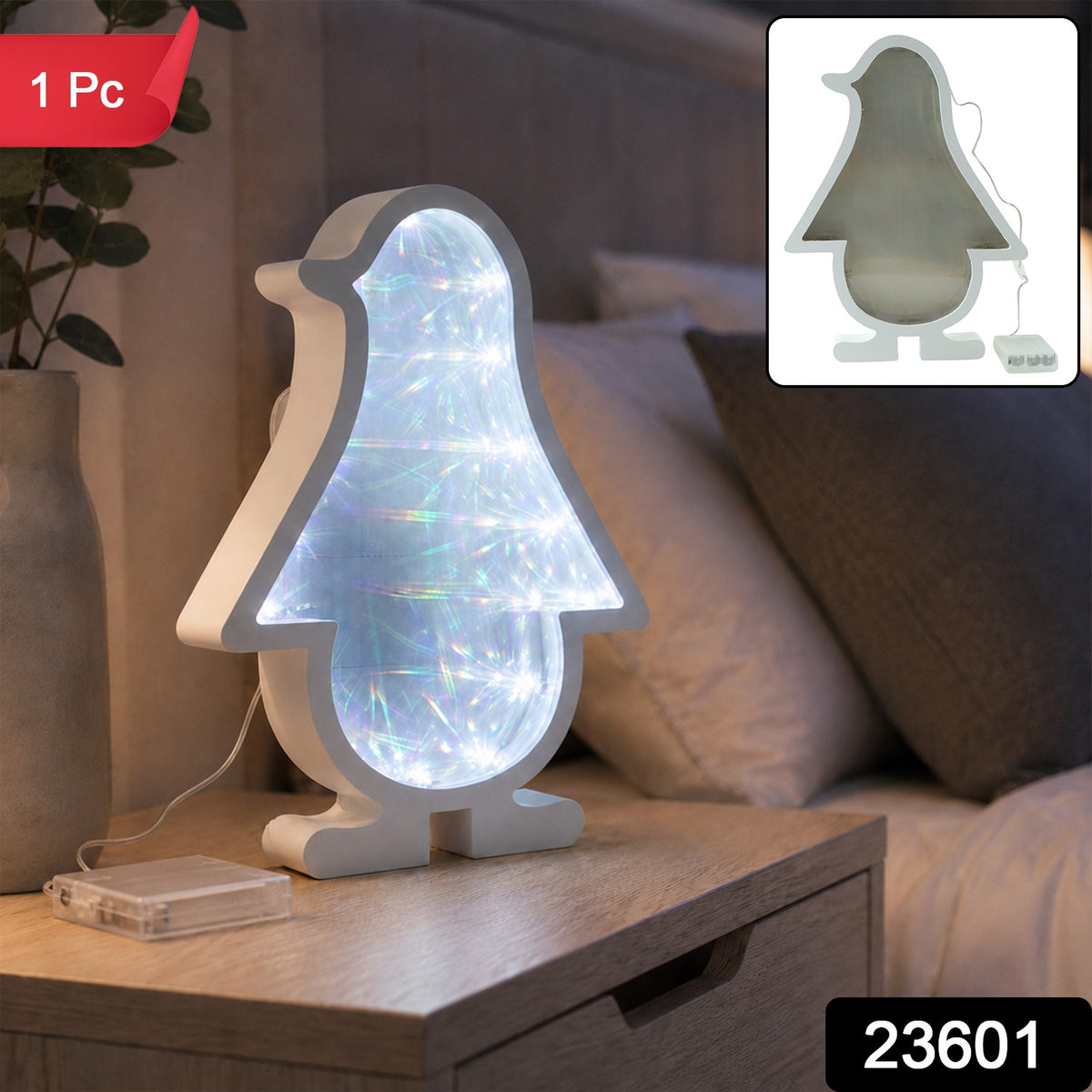 LED Penguin Infinity Mirror Light for Room Decor and Shelf (1 Pc)