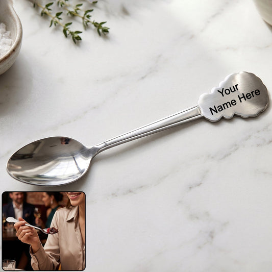 Elegant stainless steel dinner spoon with carved scalloped handle design