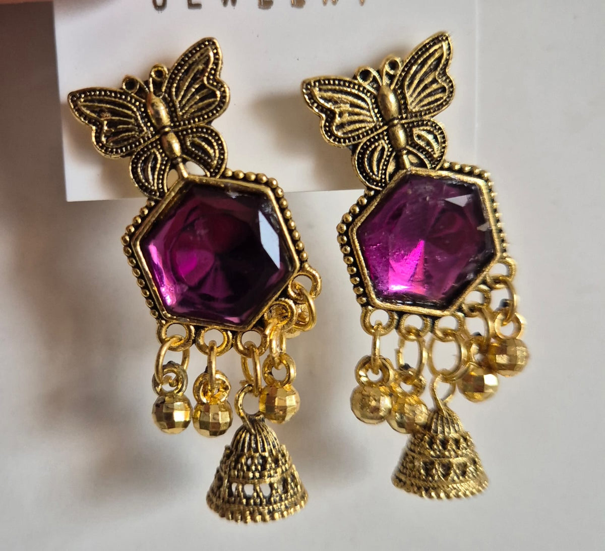 Elegant Gold Plated Butterfly Crystal Jhumka Earrings for Women Stylish Ethnic Dangle Jewellery