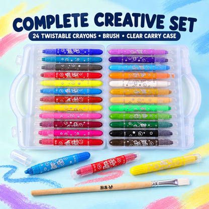 Twist-Up Water-Soluble Colour Crayons with Brush and Carry Case (24 Pc)