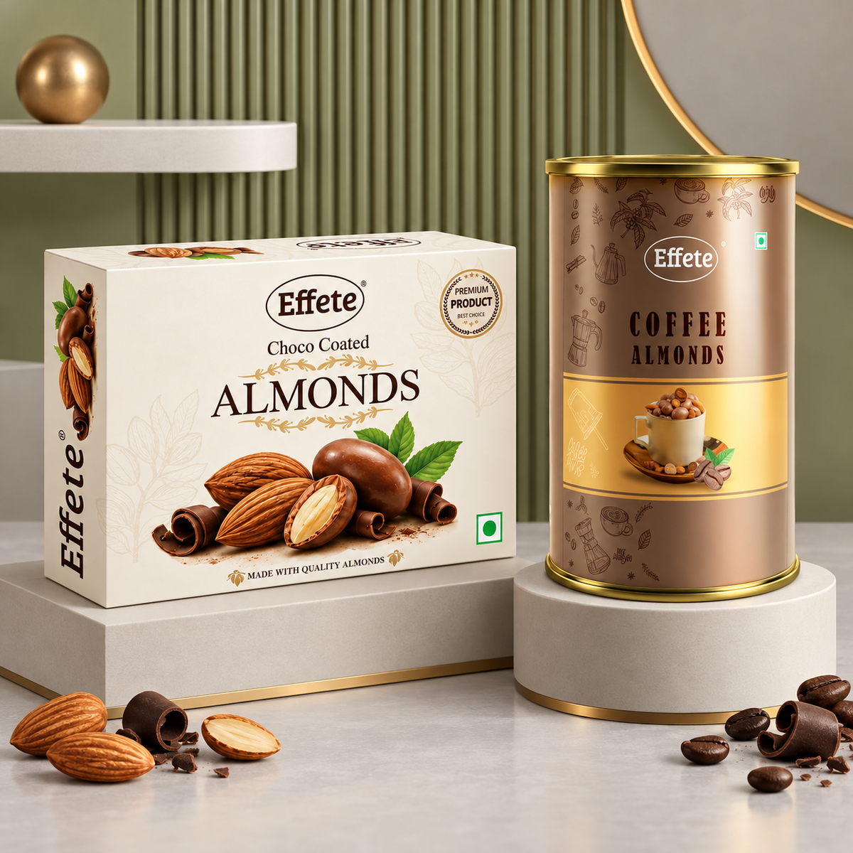 Effete Coffee Flavoured Almonds with Rich Choco Coated Almonds for Gourmet Snacking
