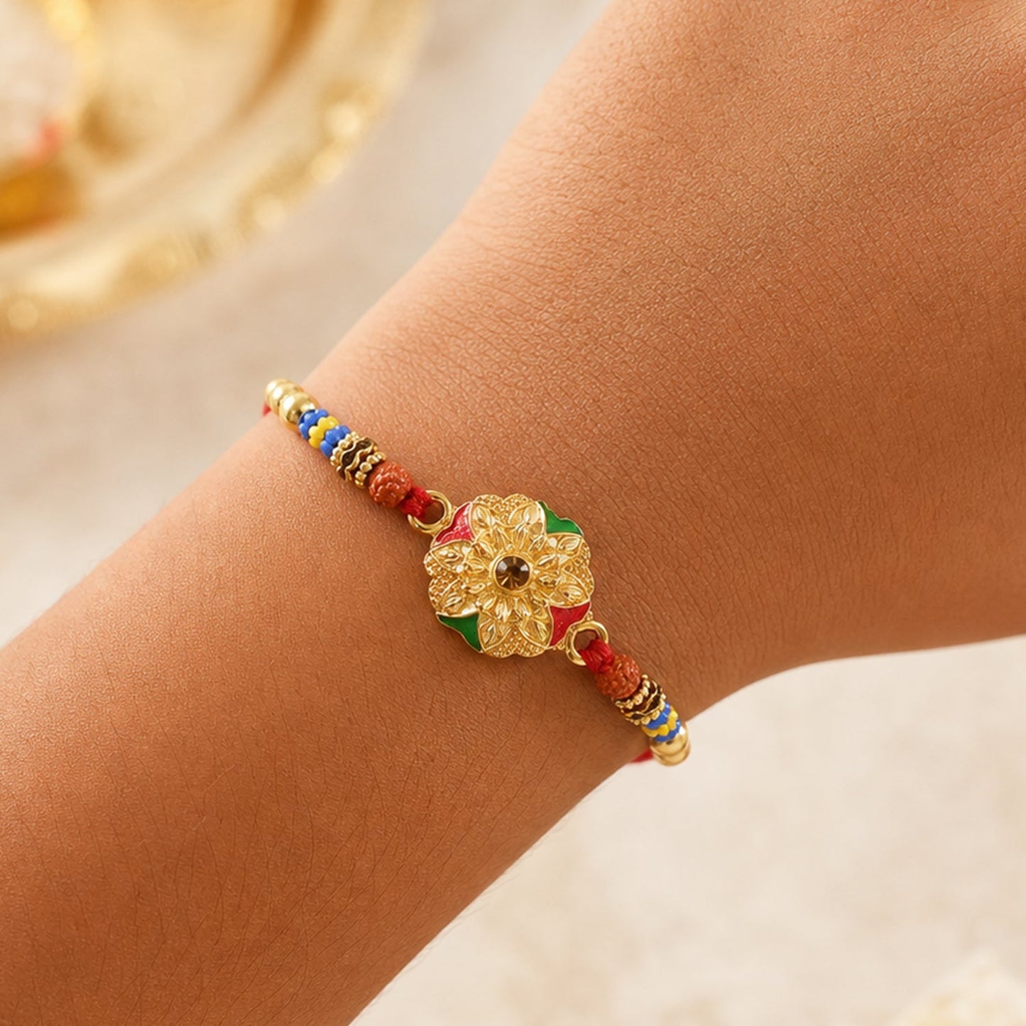 Floral Kundan Stone Designer Rakhi Set for Raksha Bandhan Special (10pcs)