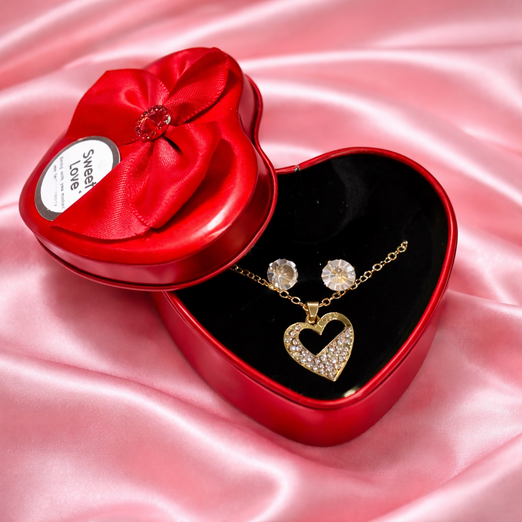 Heart Pendant Necklace Gift Set with Decorative Heart Box for Gifting ( DESIGN MAY VARY OF THE NECKLACE)