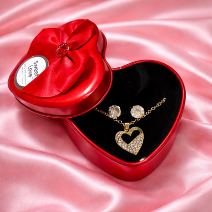 Heart Pendant Necklace Gift Set with Decorative Heart Box for Gifting ( DESIGN MAY VARY OF THE NECKLACE)